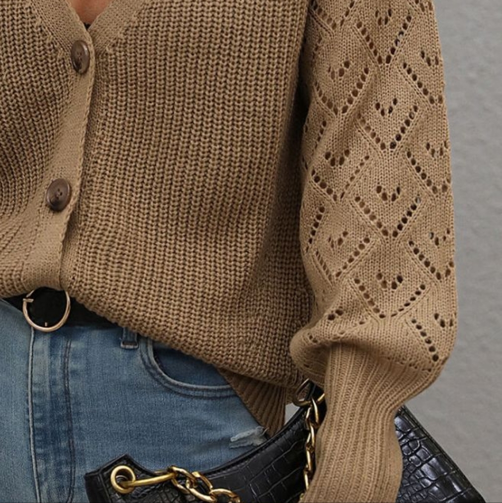 Charli Rib-Knit Raglan Cardigan - Tan - Picture 6 of 7